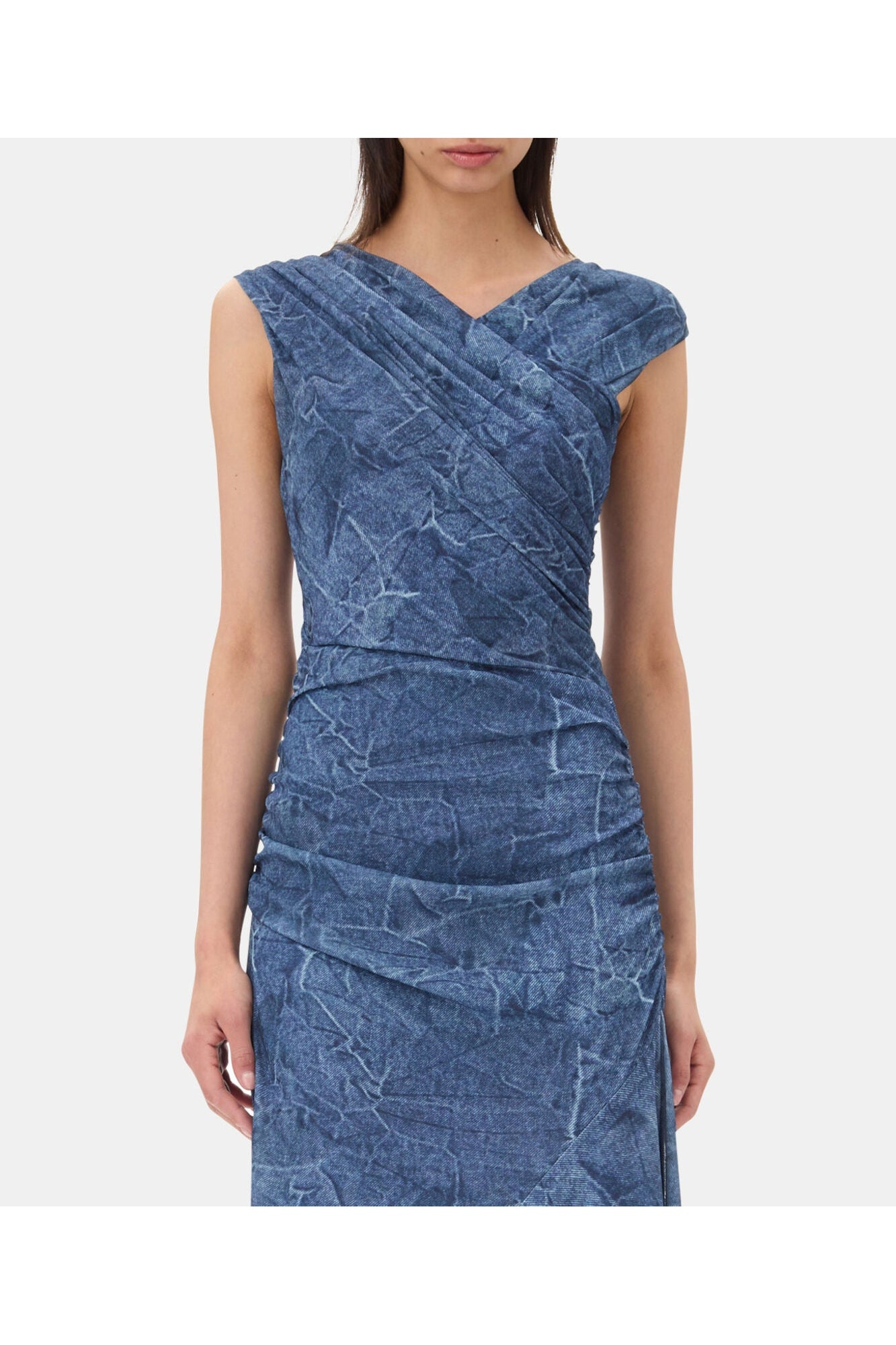 Blue Mesh Ruched Dress | Denim