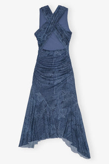 Blue Mesh Ruched Dress | Denim