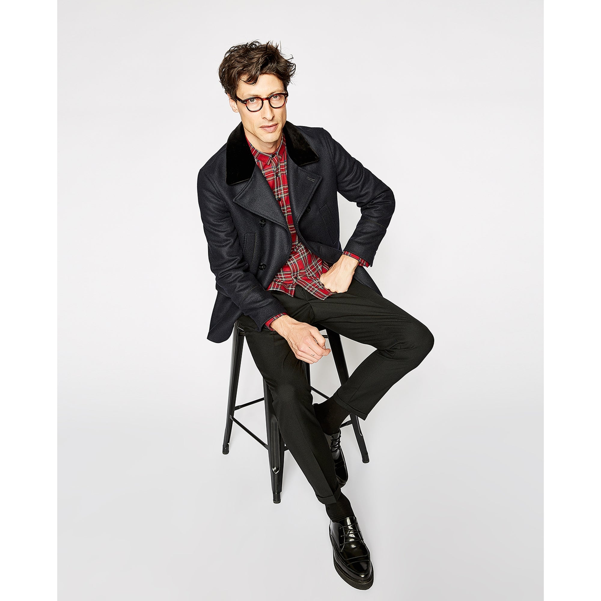 Blue Pea Coat With Velvet Collar | Men | Dark Navy