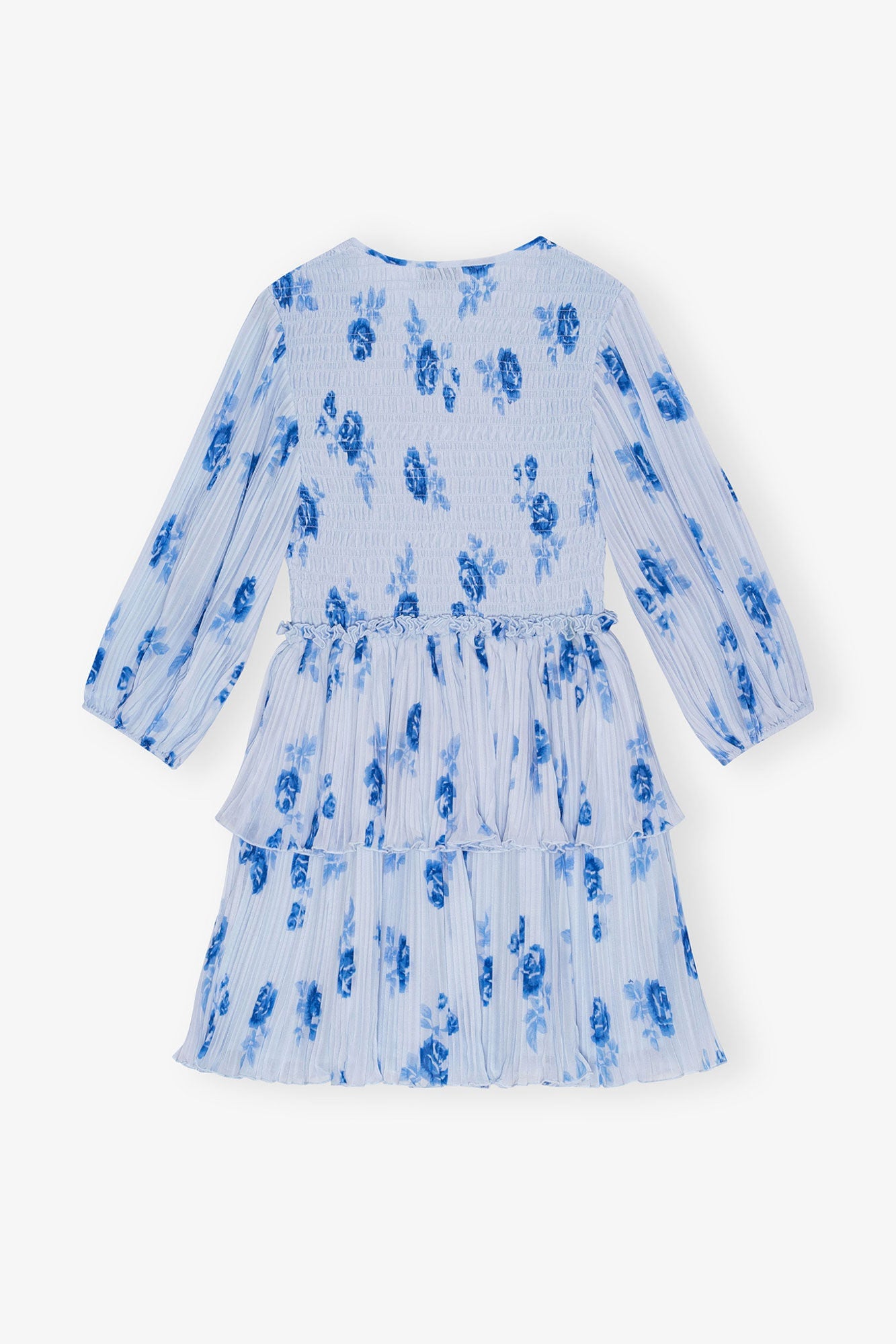 Blue Pleated Georgette Flounce Smock Mini Dress | Heather