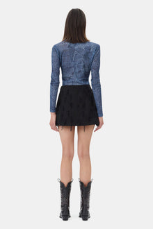 Blue Printed Mesh Blouse | Denim
