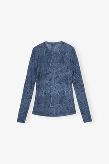 Blue Printed Mesh Blouse | Denim