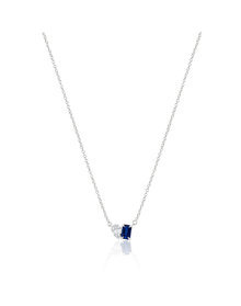 Blue Sapphire and Illusion Pear Lab Grown Necklace | White Gold