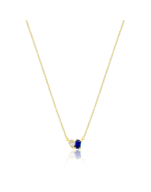 Blue Sapphire and Illusion Pear Lab Grown Necklace | Yellow Gold