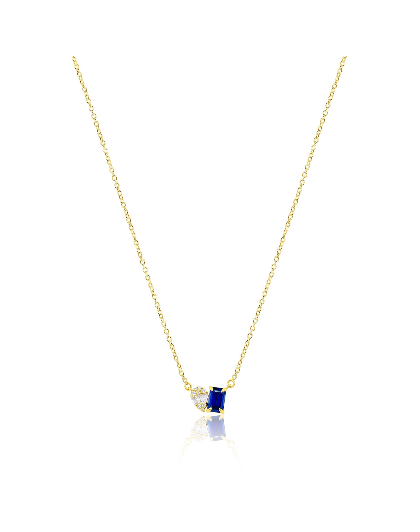 Blue Sapphire and Illusion Pear Lab Grown Necklace | Yellow Gold