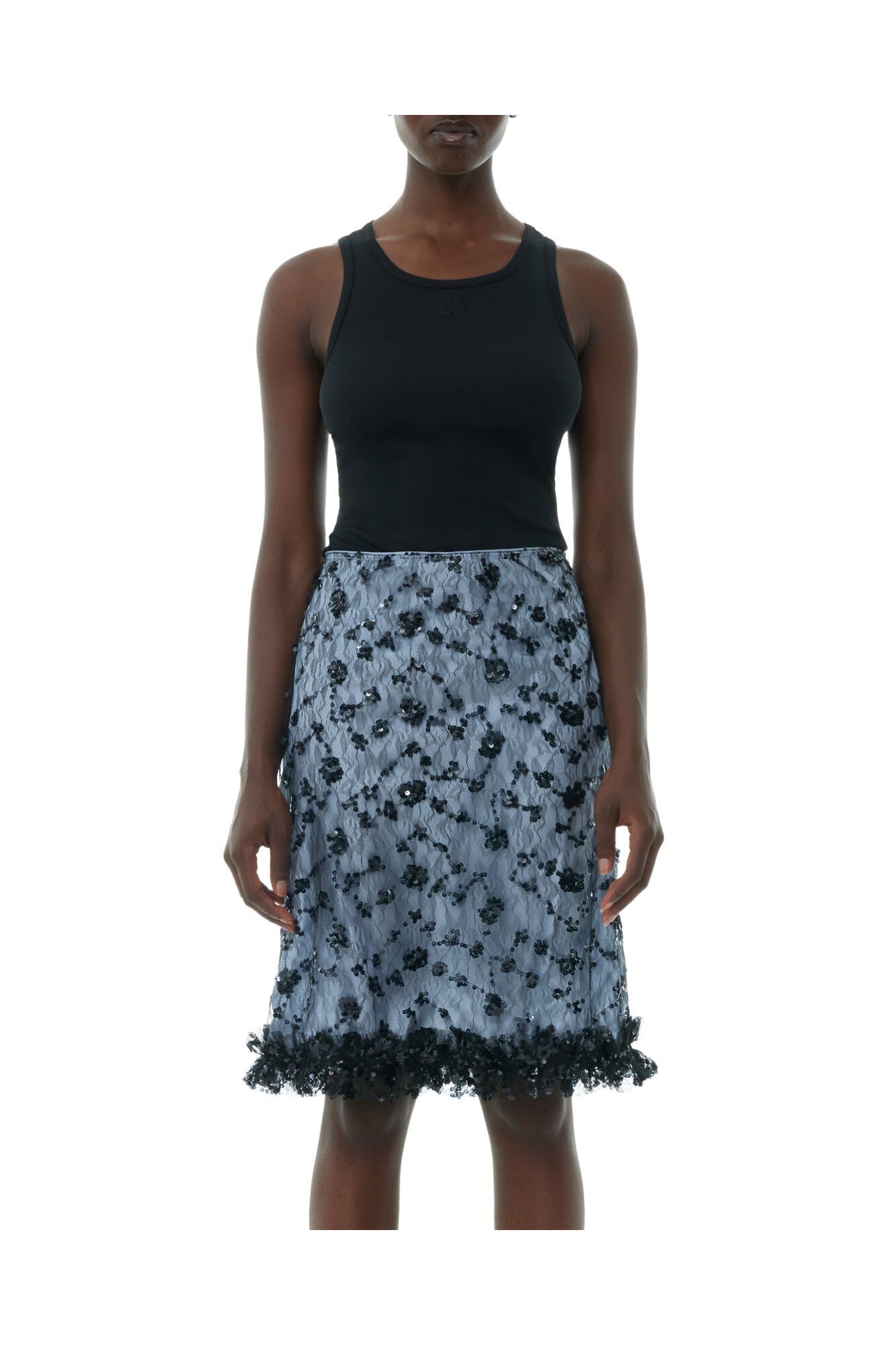 Blue Sequin Lace Skirt | Heather