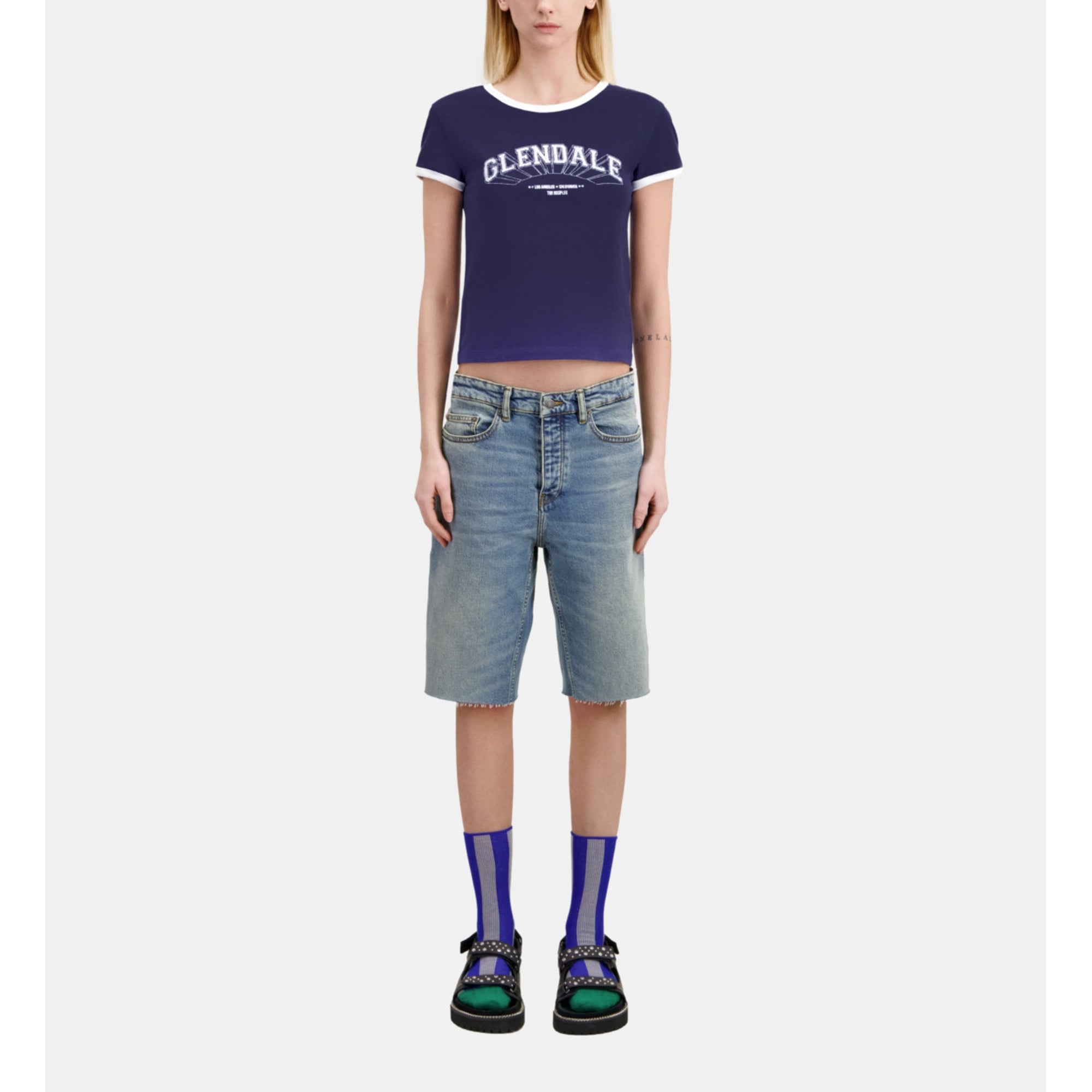 Blue T-Shirt With Glendale Serigraphy | Women | Washed Navy