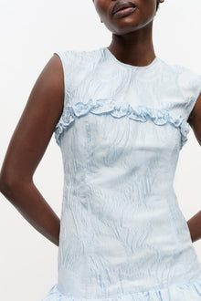 Blue Textured Cloque Corset Mini Dress | Soft Chambray