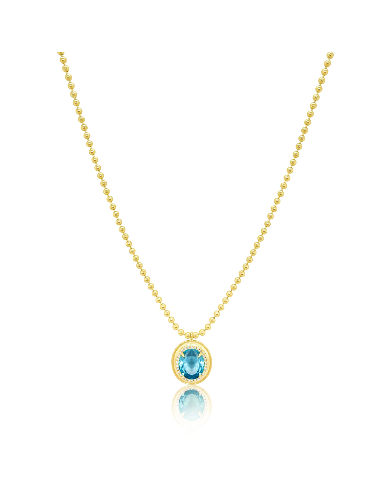 Blue Topaz Pendant Drop Bead Chain Necklace | 14kt Yellow Gold