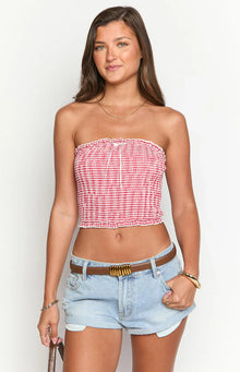 Boston Strapless Top | Red Gingham
