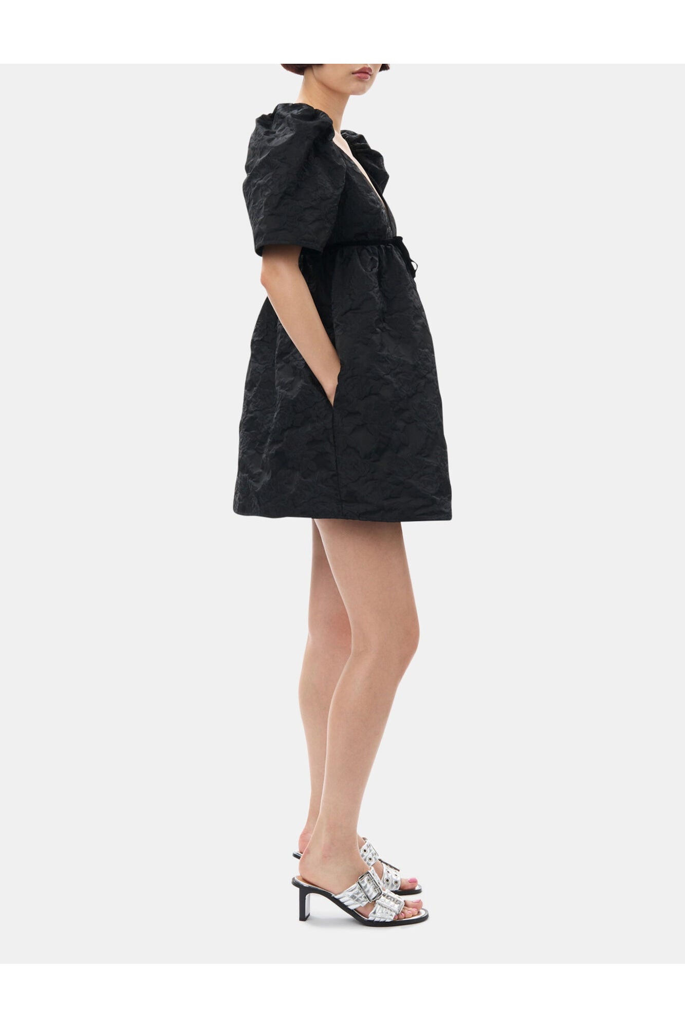 Botanical Jacquard Mini Dress | Black