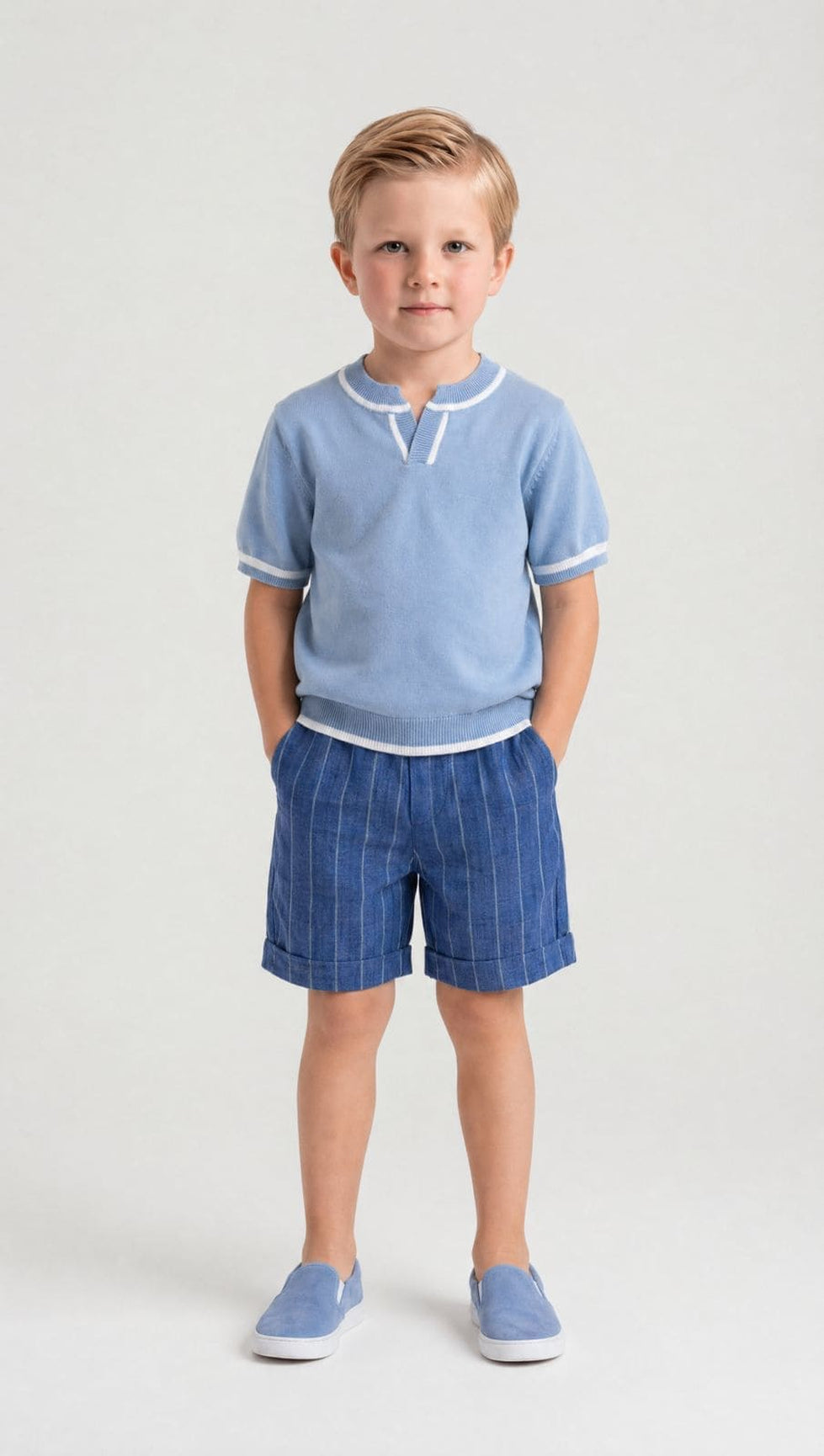 Boy | Baxter Blue Cotton Knit Polo Shirt