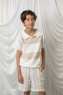 Boy | Bennet White And Beige Cotton Knit Polo Shirt