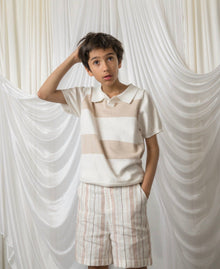 Boy | Bennet White And Beige Cotton Knit Polo Shirt