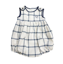 Boy | Checkered Linen Baby Boy Romper | White x Navy
