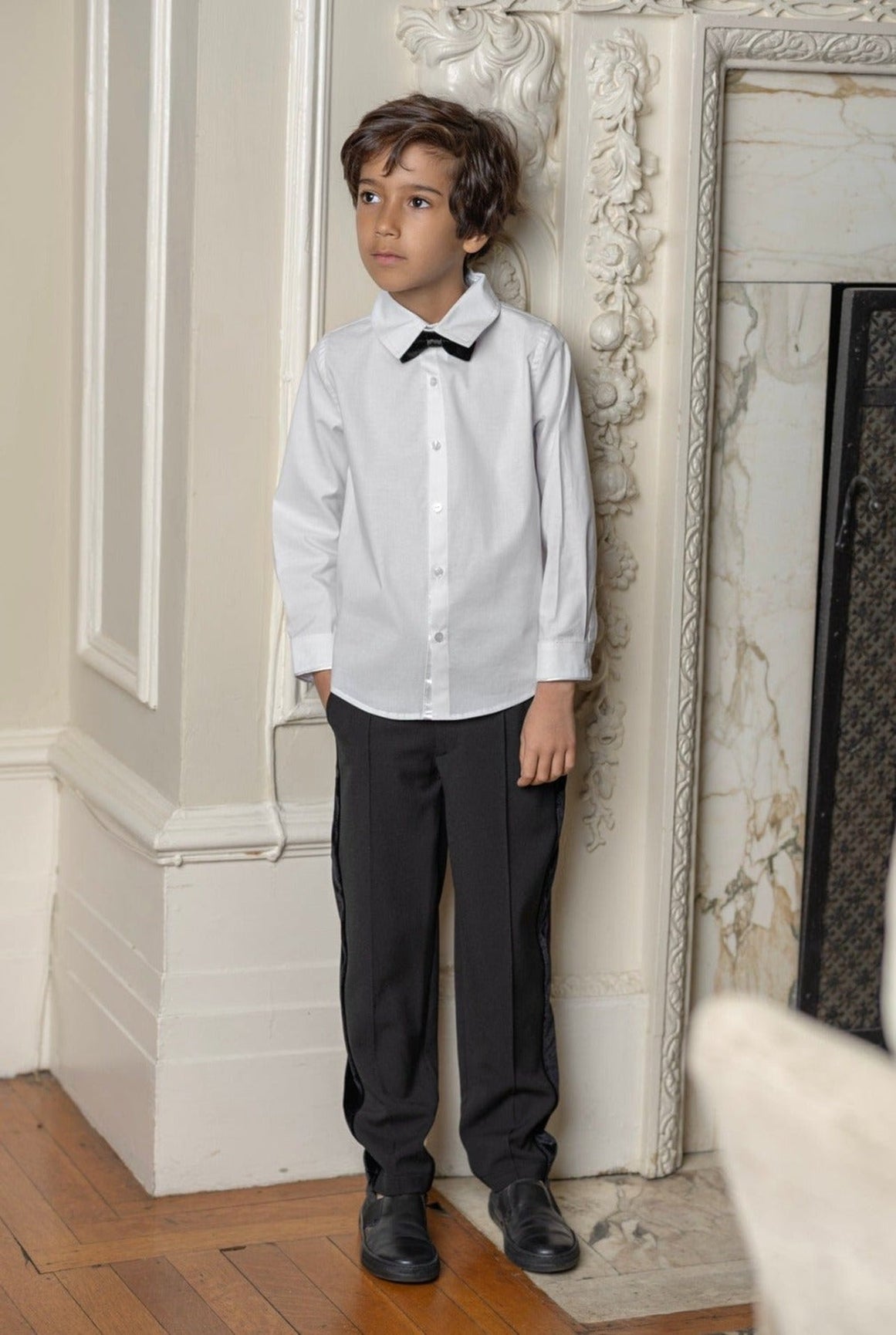 Boy | Tuxedo Shirt and Pants Set | White x Black