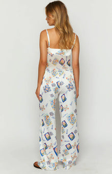 Bridget Satin Italia Print Pants | White