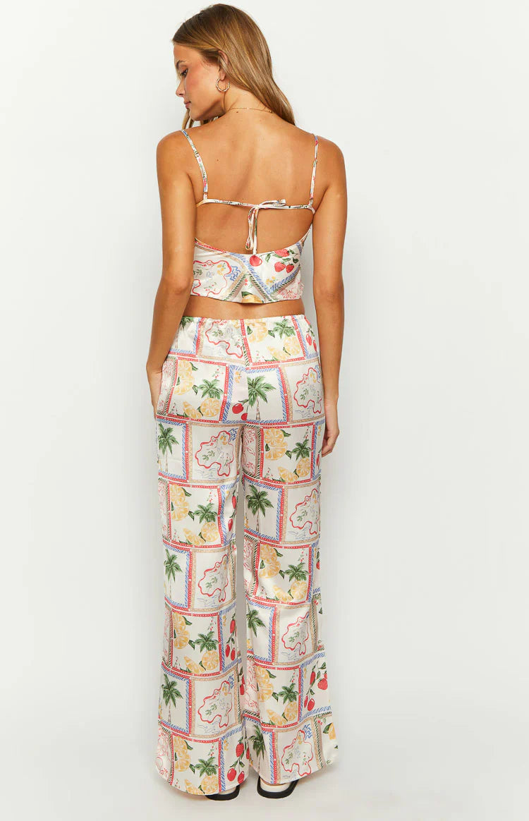 Bridget Satin Roma Print Pants | White