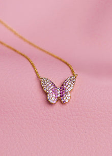 Brielle Butterfly Necklace | Ombre Pink Crystals | 14K Gold Plated