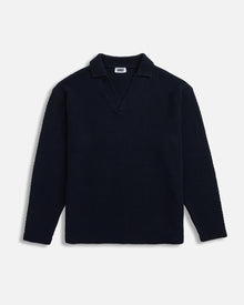 Broken Rib Long Sleeve Polo | Navy