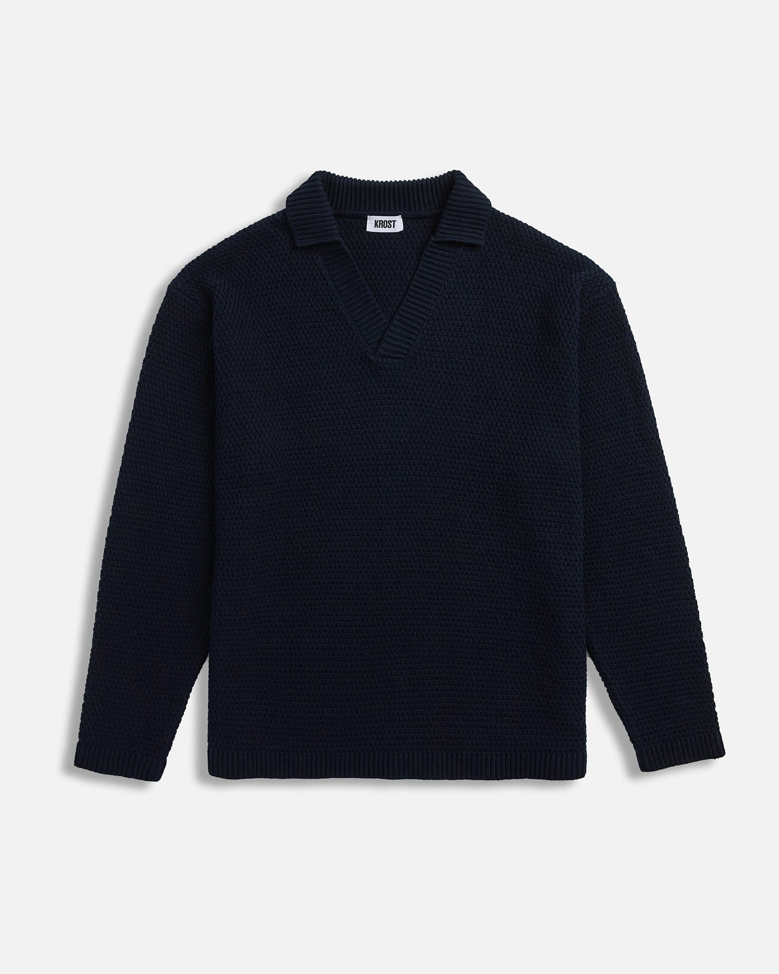 Broken Rib Long Sleeve Polo | Navy