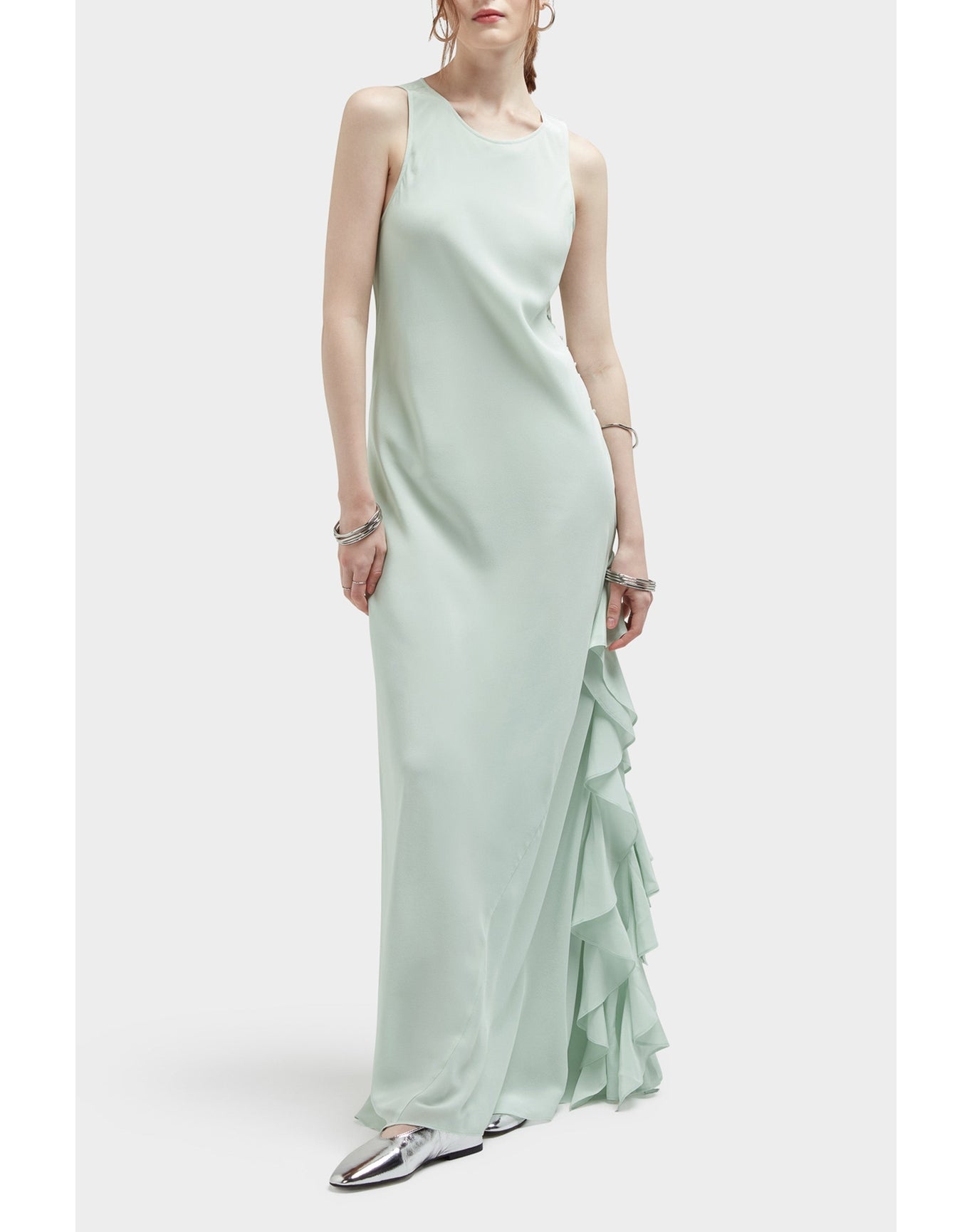 Bronwin Silk Silk Ruffle Detail Gown | Sea Green