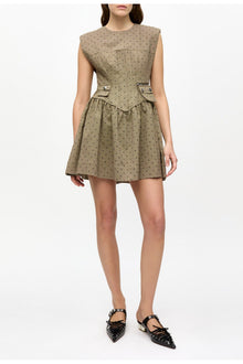 Brown Flock Suiting Corset Mini Dress | Tiger's Eye