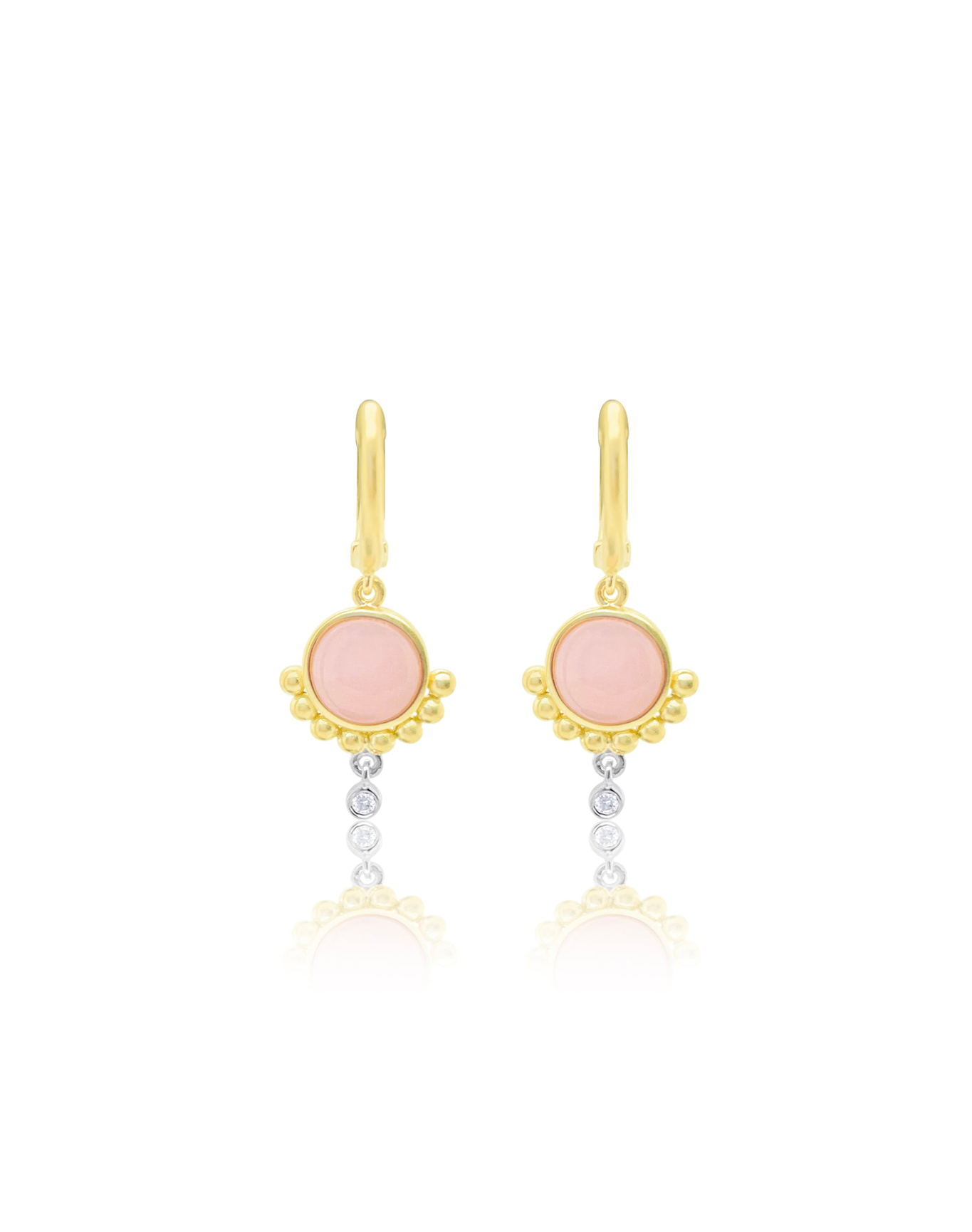 Brushed Gold Opal .02 Ct Diamond Earrings | Pink