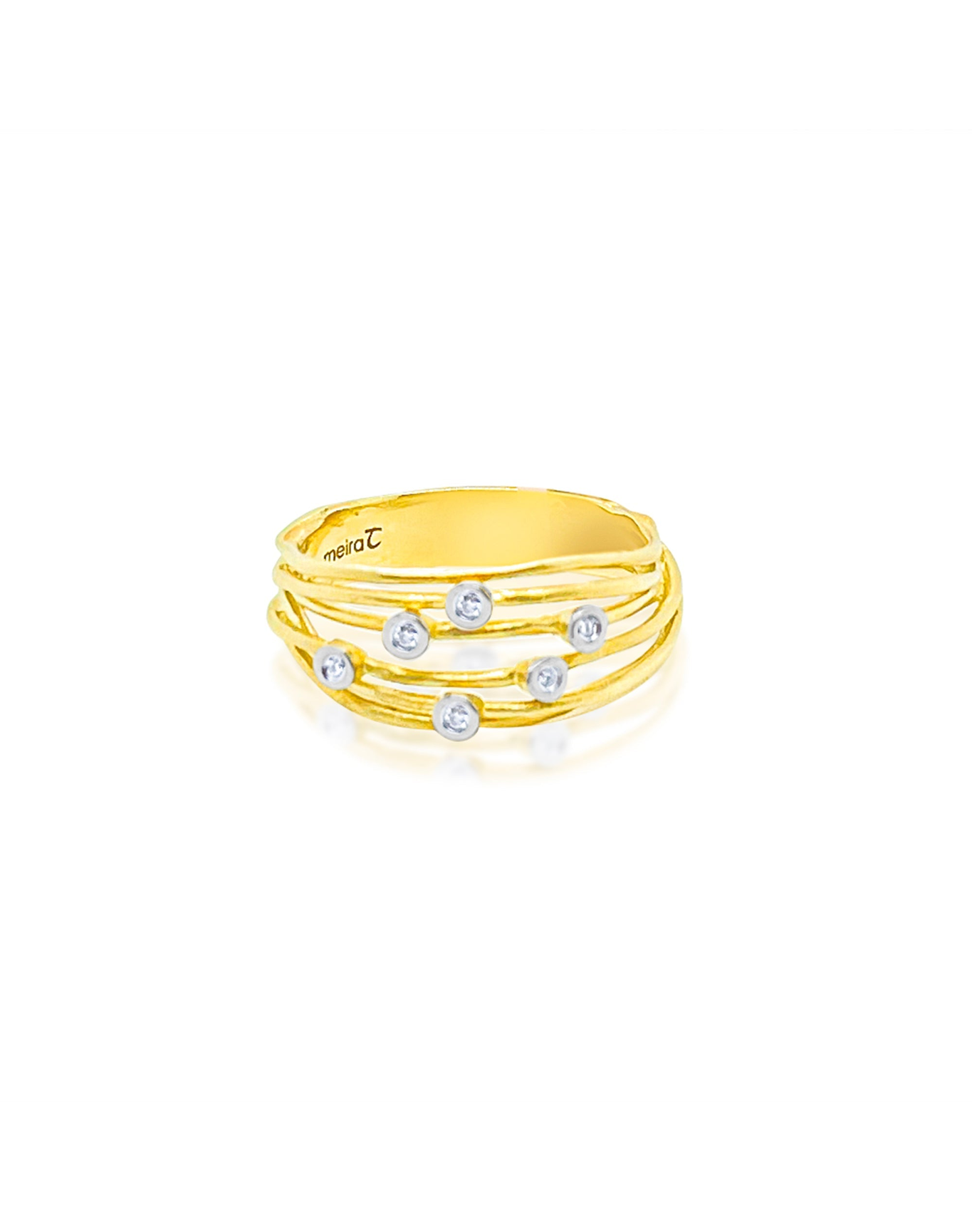 Brushed Gold Wire Diamond Bezel Ring | 14kt Yellow Gold
