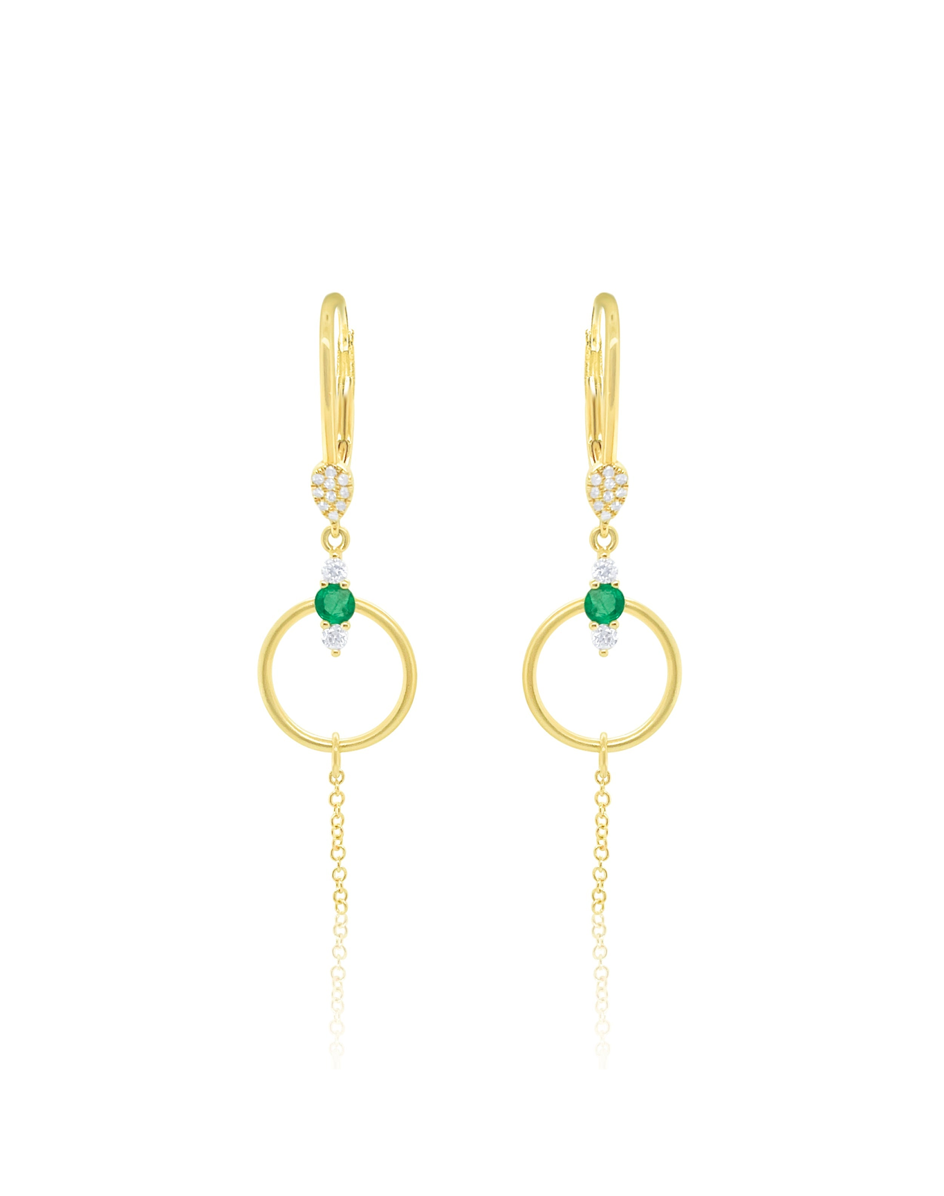 Brushed Gold and Emerald Earrings | Green