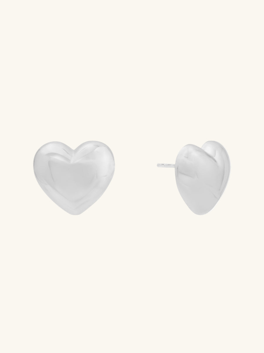 Bubble Heart Stud Earrings | Silver Rhodium Plated Brass