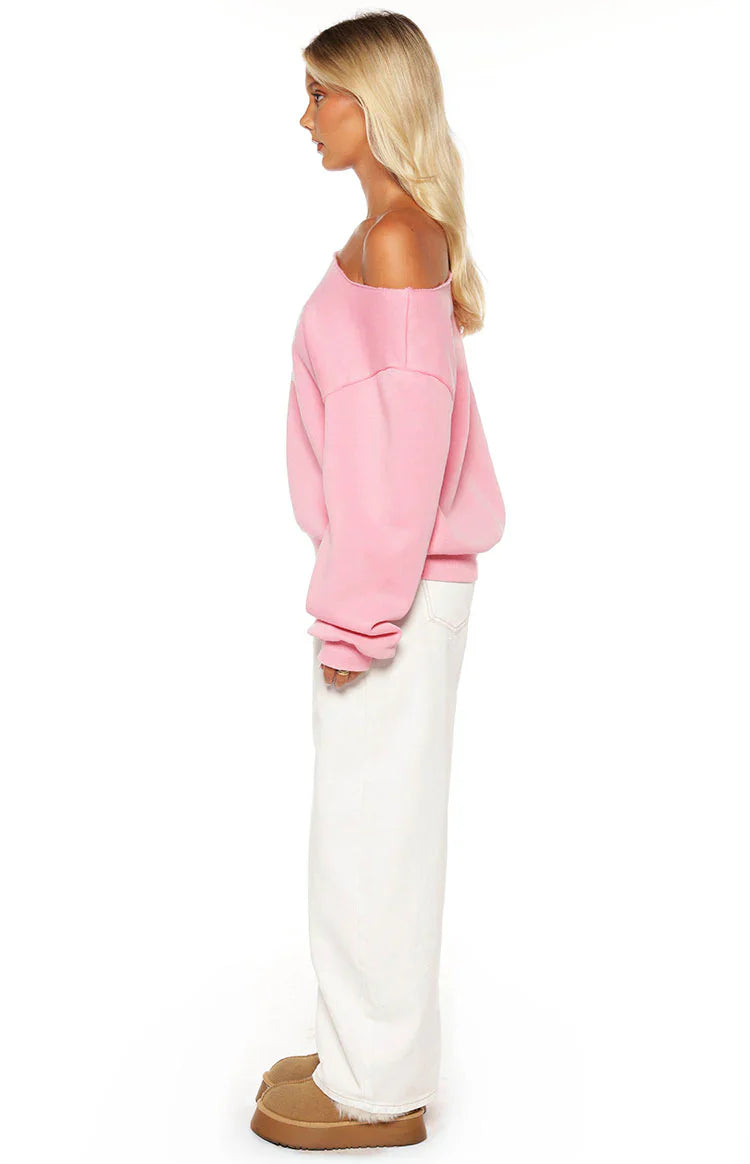 Buffie Wash Off Shoulder Sweater | Pink