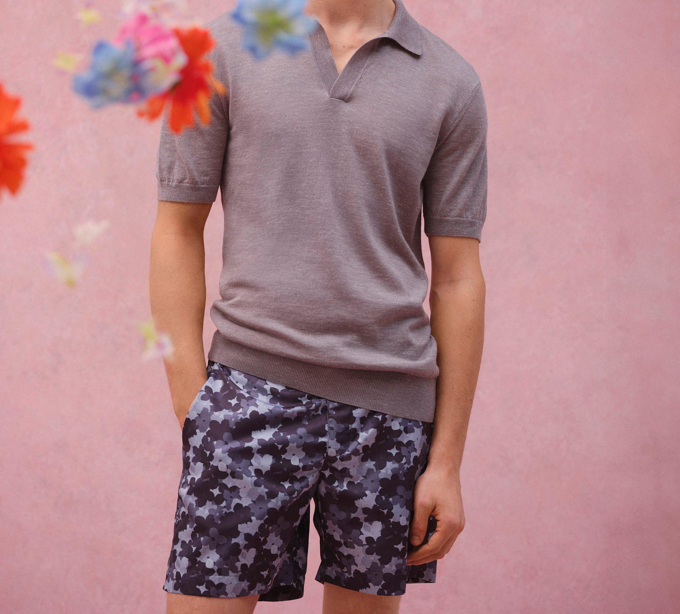 Bulldog Blossom Print Mid-Length Swim Shorts | Piranha Grey