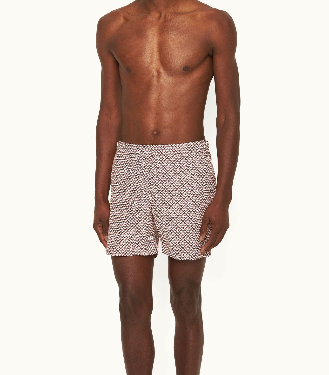 Bulldog Geo Print Mid-Length Swim Shorts | Copper Red/White Sand