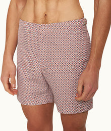 Bulldog Geo Print Mid-Length Swim Shorts Woven | Summer Red/White Sand