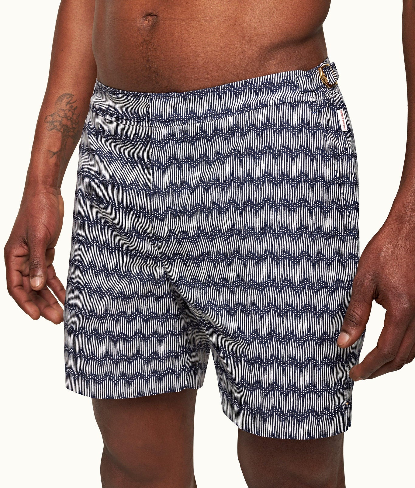 Bulldog Jacquard Chevron Mid-Length Swim Shorts | Night Iris/White