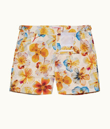 Bulldog Mid-Length Oshibana Floral Print Swim Shorts | White Sand