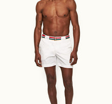 Bulldog O.B Stripe Belt Mid-Length Swim Shorts | White