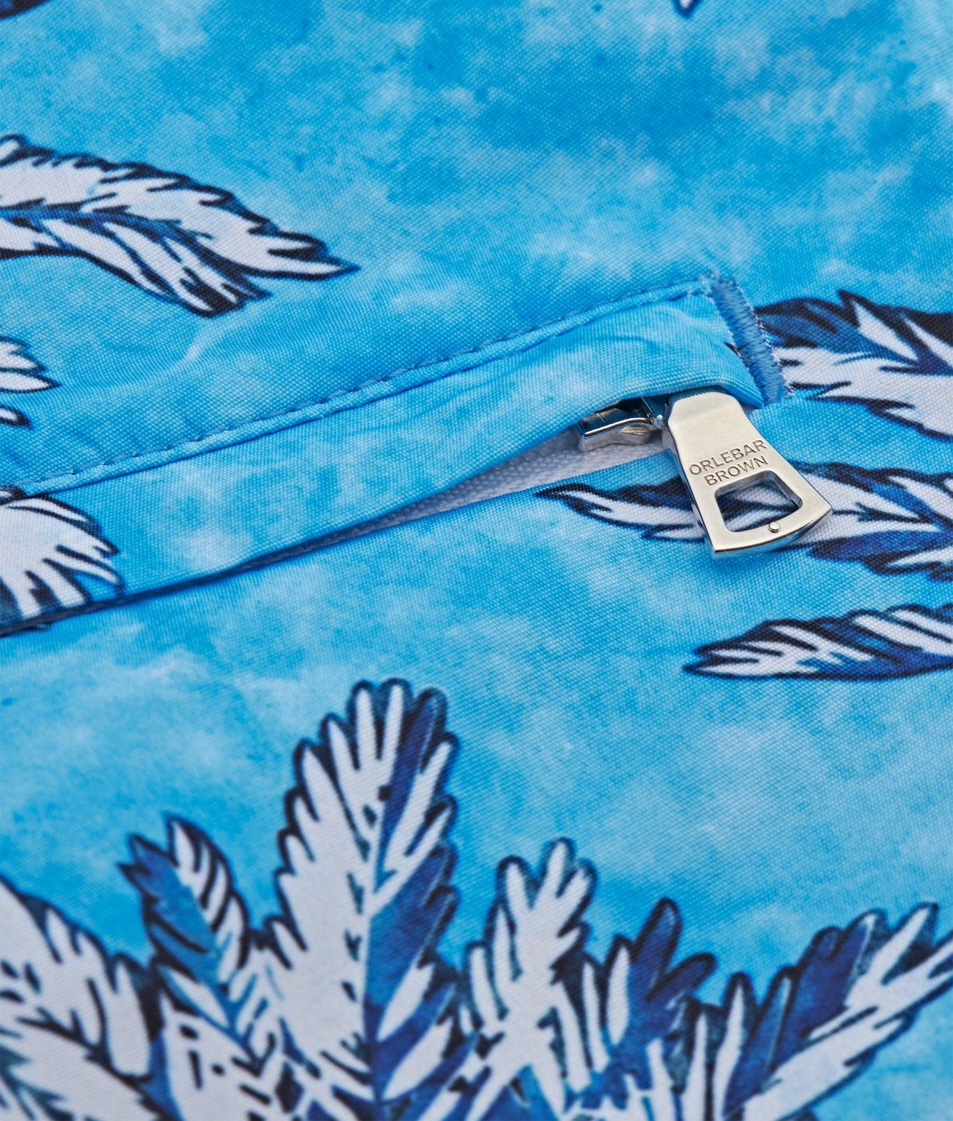 Bulldog Palm Border Mid-Length Swim Shorts | Bright Wish Blue