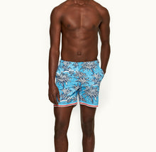 Bulldog Palm Border Mid-Length Swim Shorts | Bright Wish Blue