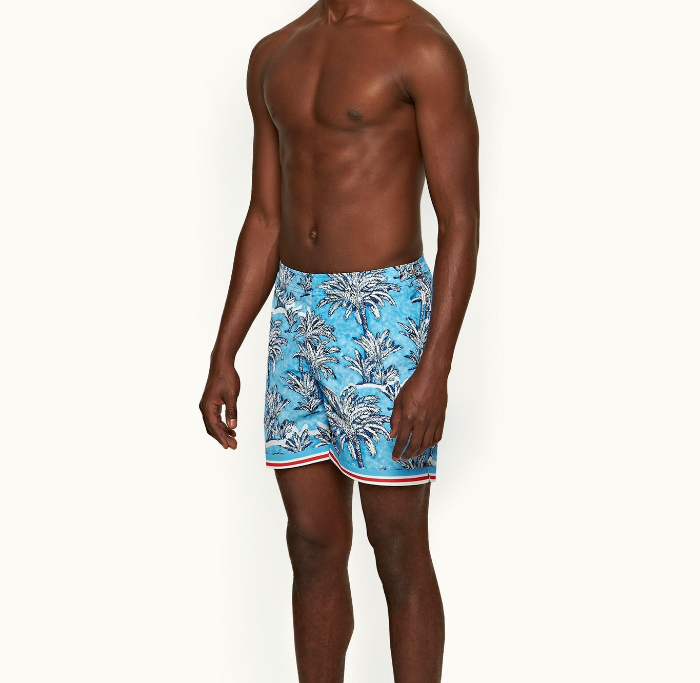 Bulldog Palm Border Mid-Length Swim Shorts | Bright Wish Blue