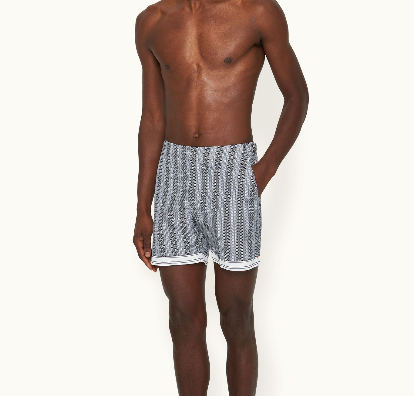 Bulldog Rills Print Mid-Length Swim Shorts Woven | Night Iris/White Sand