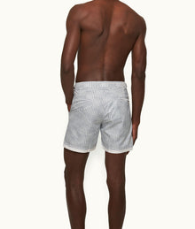 Bulldog Tiescape Print Mid-Length Swim Shorts | White Sand/Azul Blue