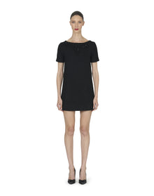 Embroidered Short Sleeve Boat Neck Shift Mini Dress | Black