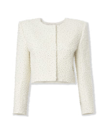 Embroidered Collarless Cropped Jacket | Ivory