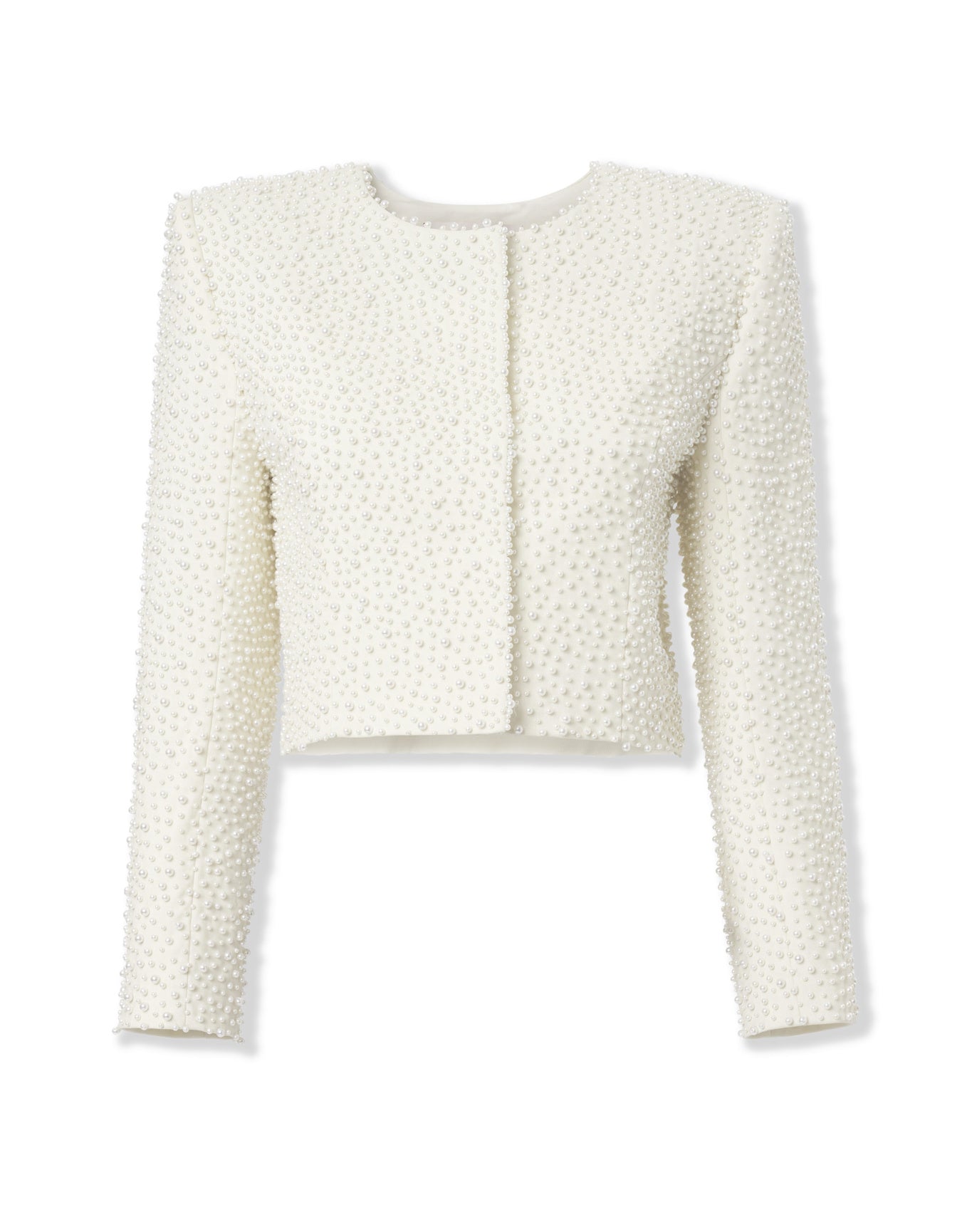 Embroidered Collarless Cropped Jacket | Ivory