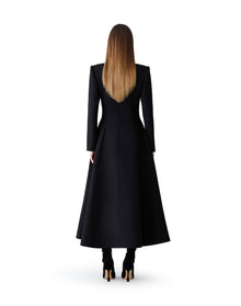 Embroidered Collarless A-Line Coat | Black Multi