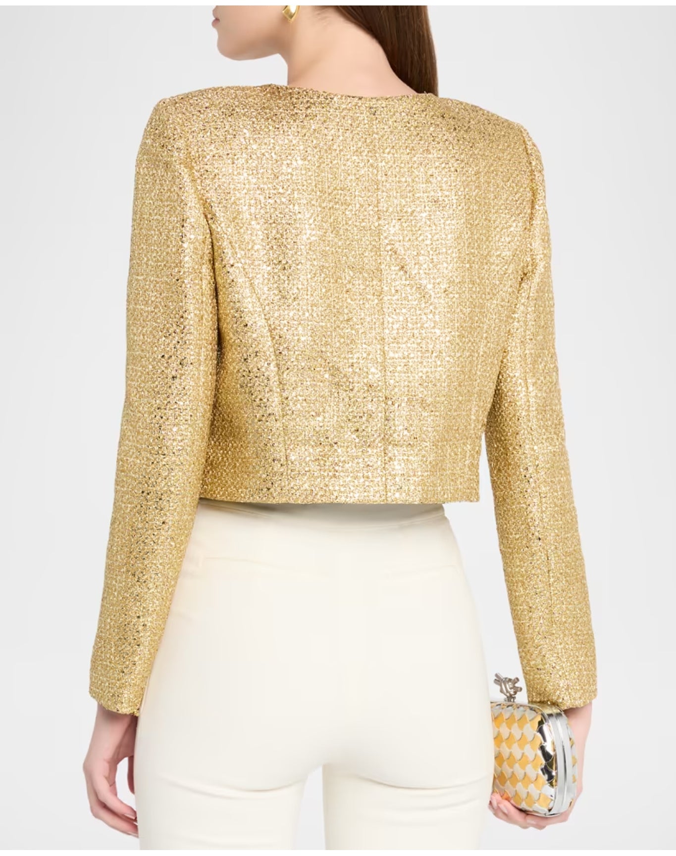 Collarless Cropped Jacket | Gold