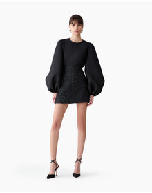 Puff Sleeve Crewneck Top | Black