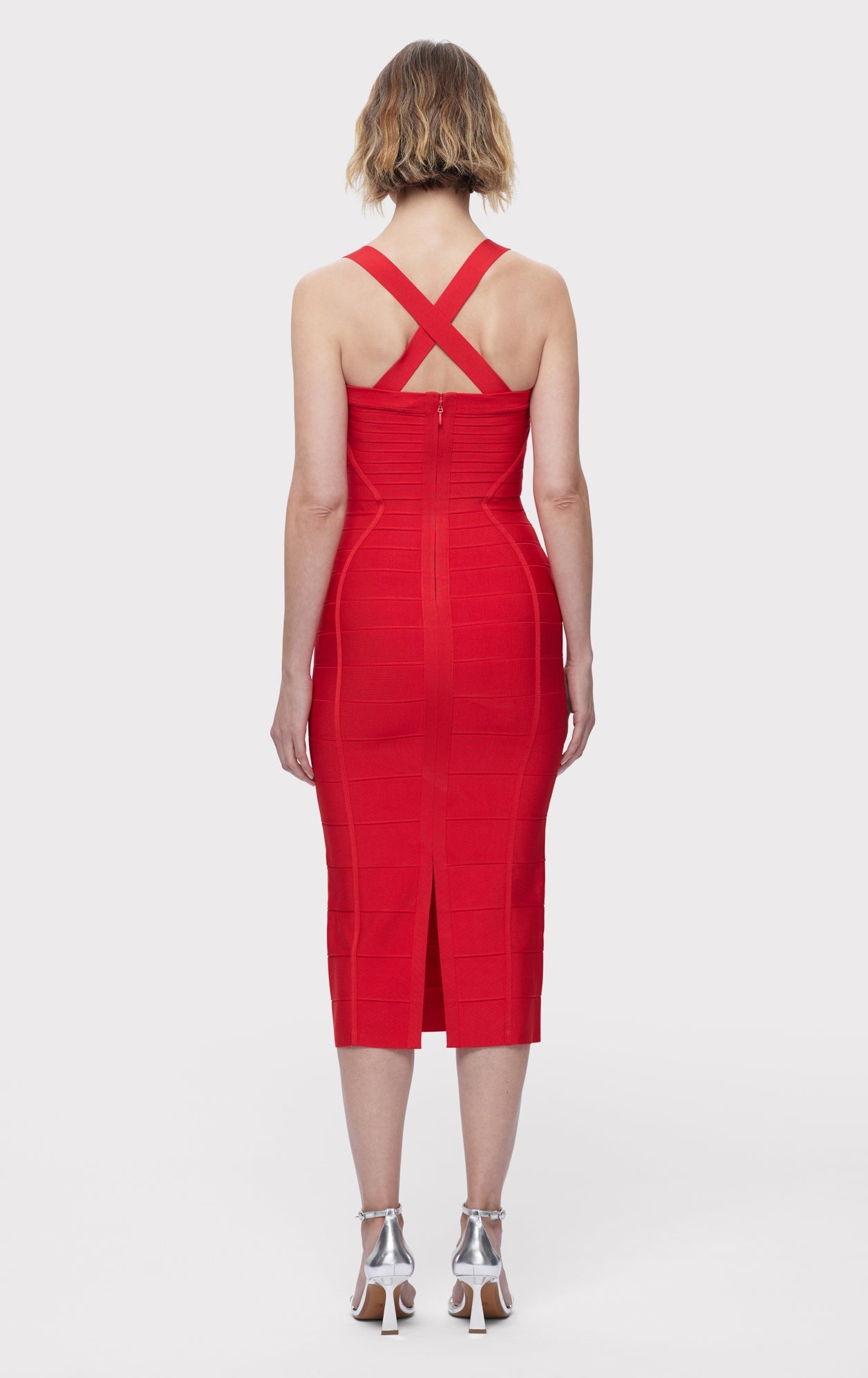 S/L Cross Back Bandage Midi Dress | Chili